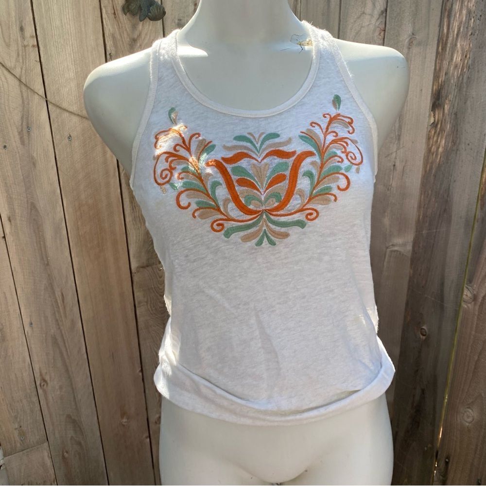 Vintage mango linen top with embroidery size XS